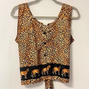 Vintage Rima Sleeveless Vest/Top Size Medium Tiger Animal Print with Tie